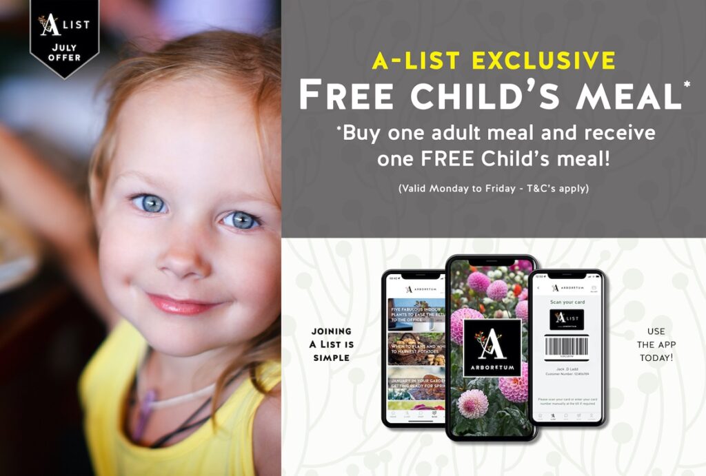 A-List July Offer: Free Kids Meal with purchase of an Adult Meal